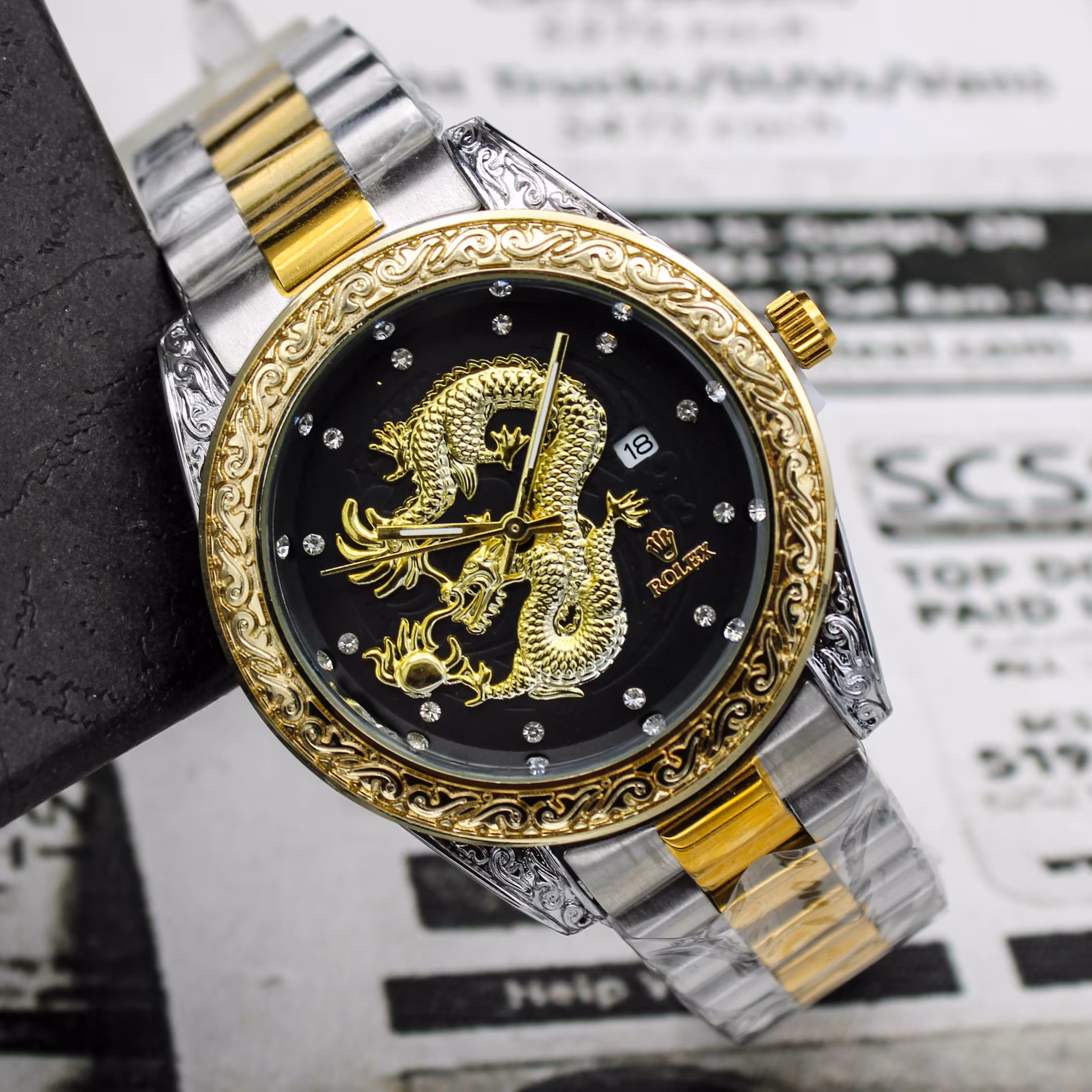 ساعت مچی رولکس طرح دراگون اژدها تقویم دار بند استیل ROLEX