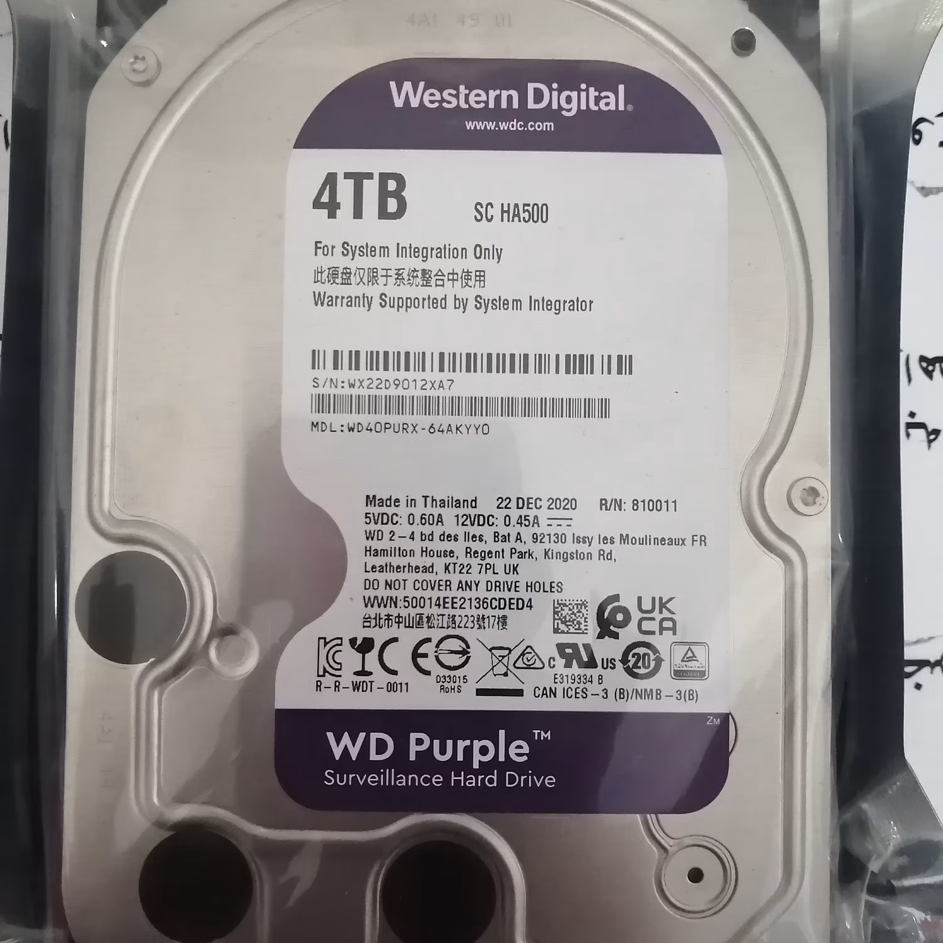 هارد 4 ترابایت اینترنال بنفش اصلی پلمپ با سلامت %100