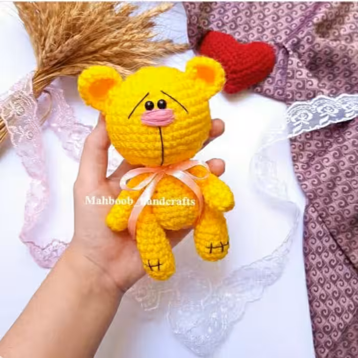 عروسک بافتنی تدی کوچولورنگ زرد 