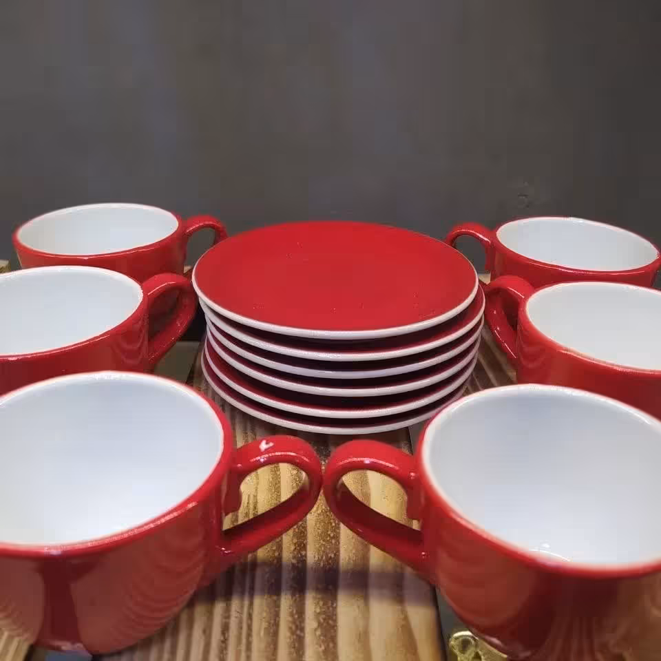 سرویس قهوه خوری 12 پارچه دانمارکی رنگ قرمز