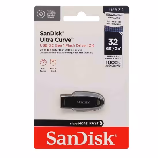 فلش مموری سن دیسک مدل Ultra Curve CZ550 ظرفیت 32 گیگابایت