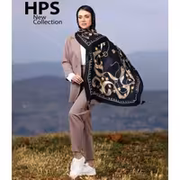 شال نخی کرم مشکی طرحدار شیک و زیبا