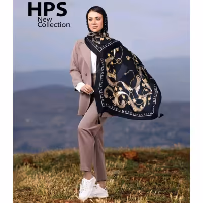 شال نخی کرم مشکی طرحدار شیک و زیبا