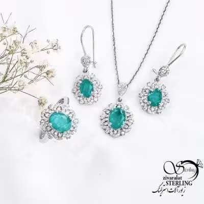 نیمست نقره نگین سبز نقره ایتالیا کد 17292