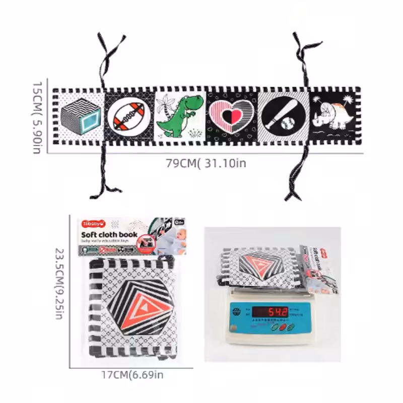 کتاب پارچه ای آموزشی سیاه و سفید طرح اشکال هندسی کد 665461