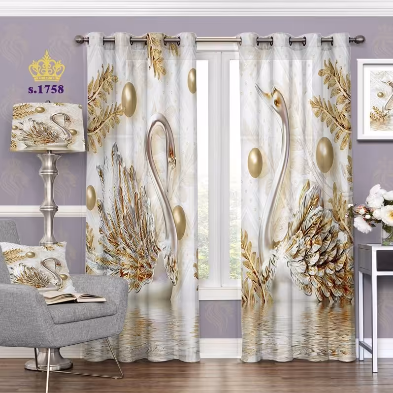 پرده پذیرایی دو قواره طرح قو سه بعدی کد S1758