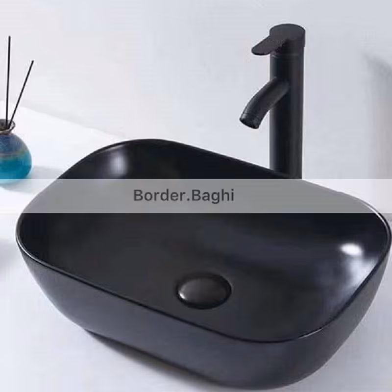 کاسه روشویی مدل مستطیل کوچک لب گرد مشکی مات