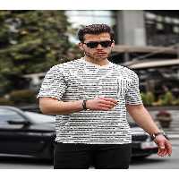 تی شرت خاکستری مردانه یقه دوچرخه تک جیب راه T Valiberta