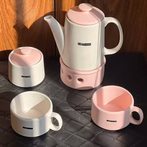 سرویس چایی خوری 7 پارچه آی سرام مدل پیزا سفید-صورتی