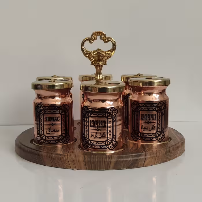 ست جا ادویه مسی حکاکی شده نانو شده ساخت زنجان 