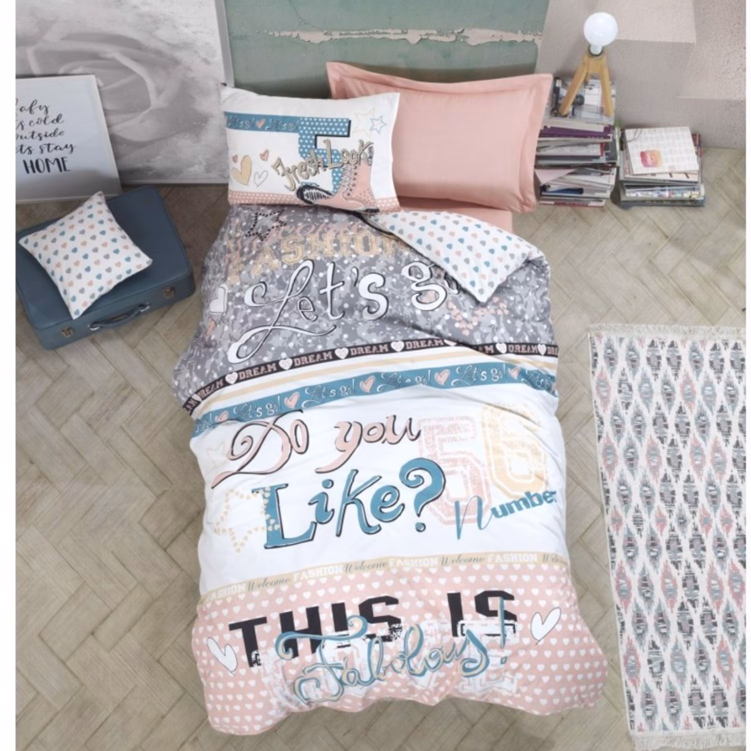 ست ملحفه کاتن باکس مدل Grils-Boys Fashion Pudra تکنفره 3 تکه