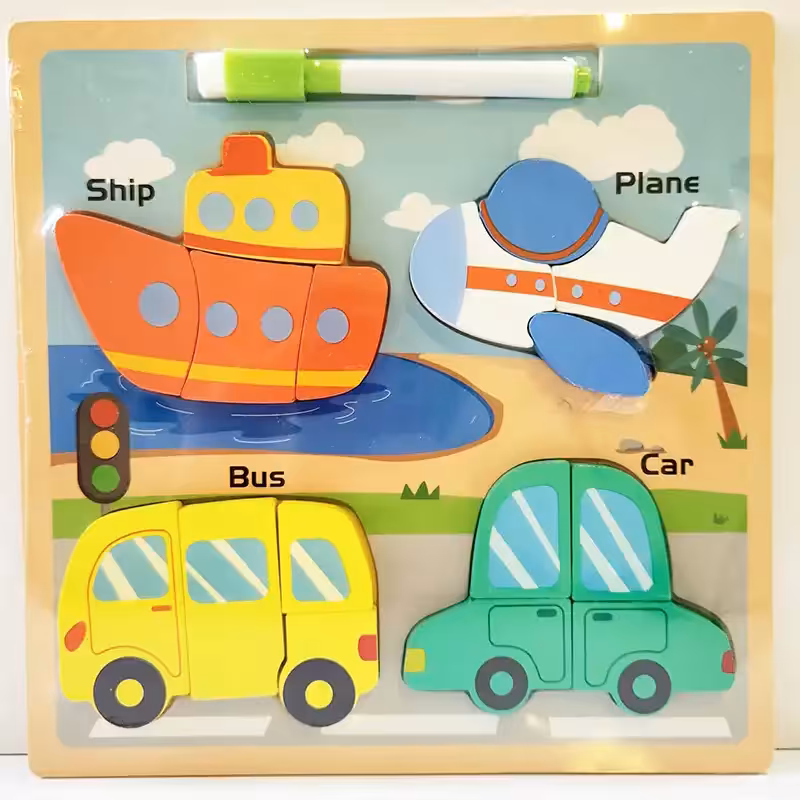 پازل چوبی و تخته وایت بردی طرح وسایل نقلیه کد P/1389/C