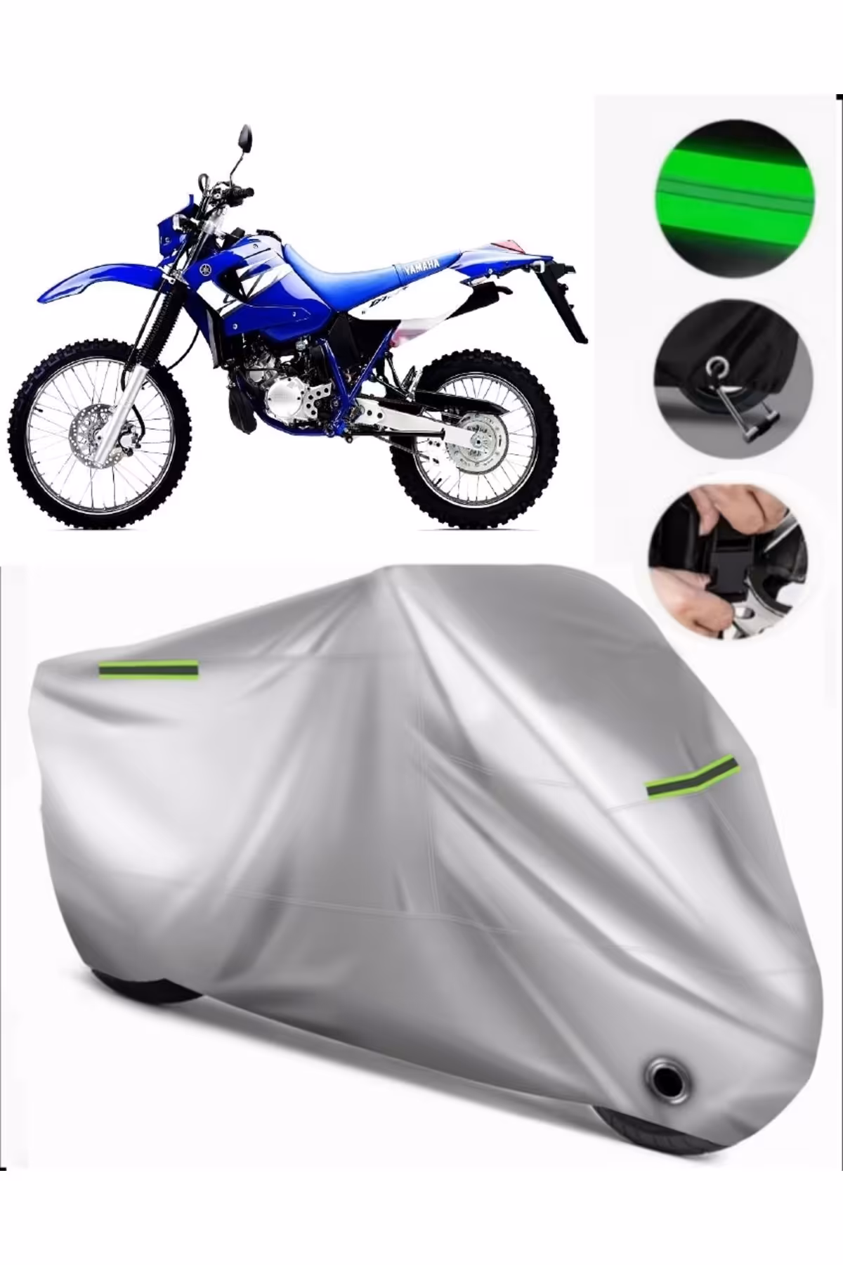 چادر موتورسیکلت خاکستری YAMAHA DT 125 R MOTORCYCLE TARPAULIN PREMIUM سازگار با قفل GRI MotoEn