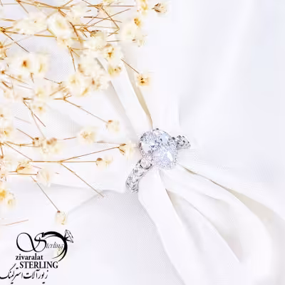 انگشتر نگین اشکی نقره 925 عیار کد 11215
