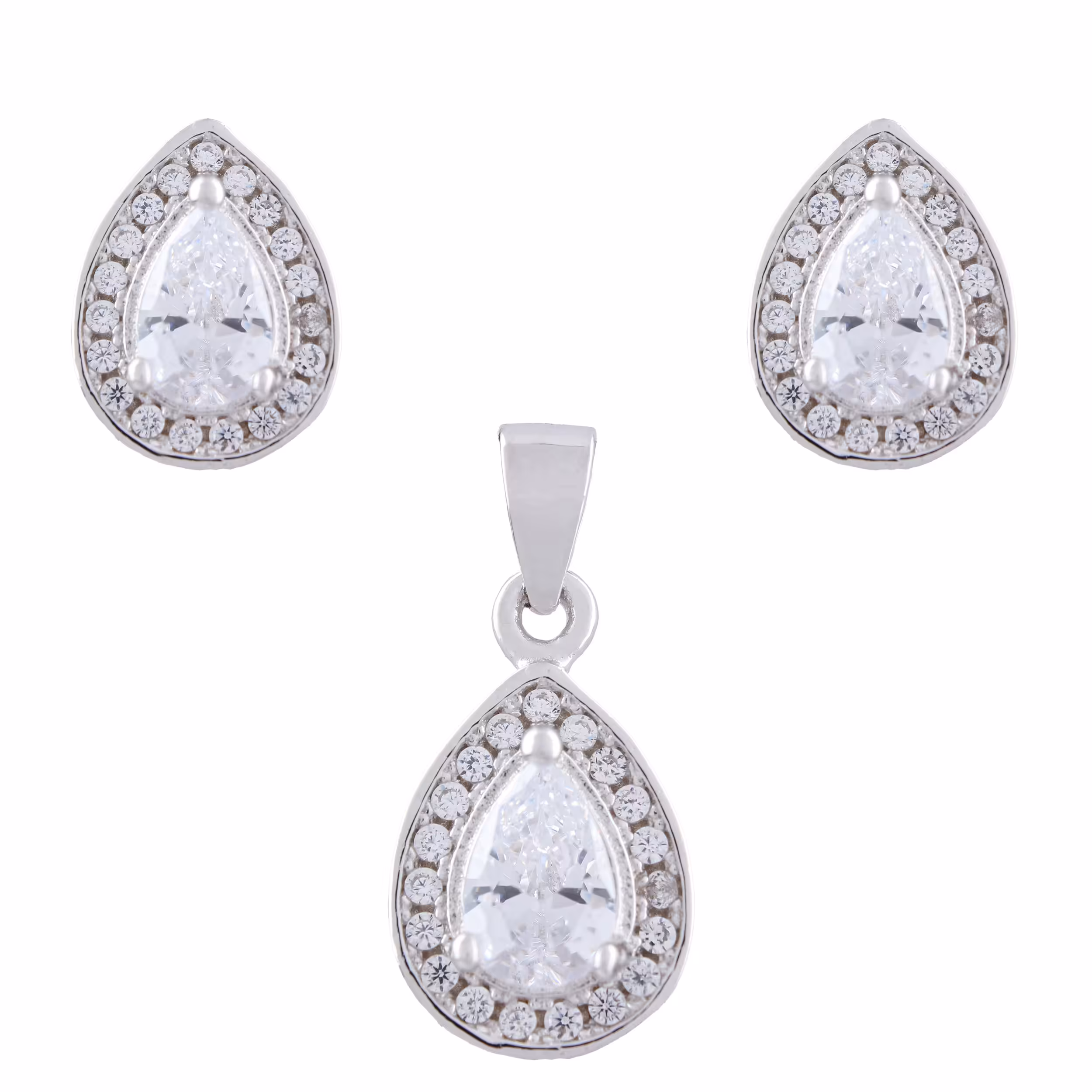 نیم ست نقره زنانه- مدل اشکی نگینی- کد SHS-33