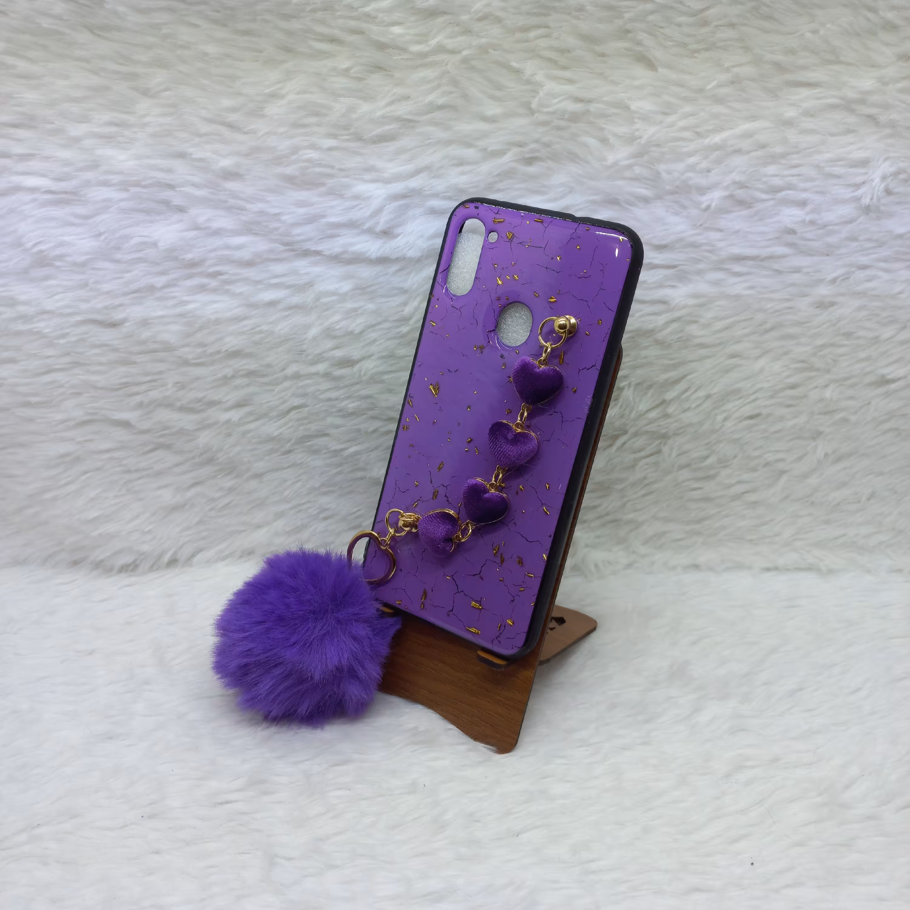 گارد دخترانه فانتزی گوشی سامسونگ A11 و M11 مدل زنجیر دار پام پام رنگ بنفش