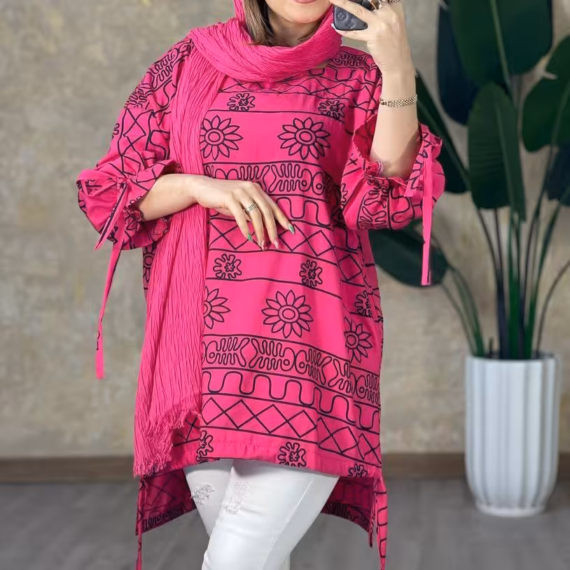 تونیک زنانه جنس کریشه درجه یک فری سایز در رنگبندی متن