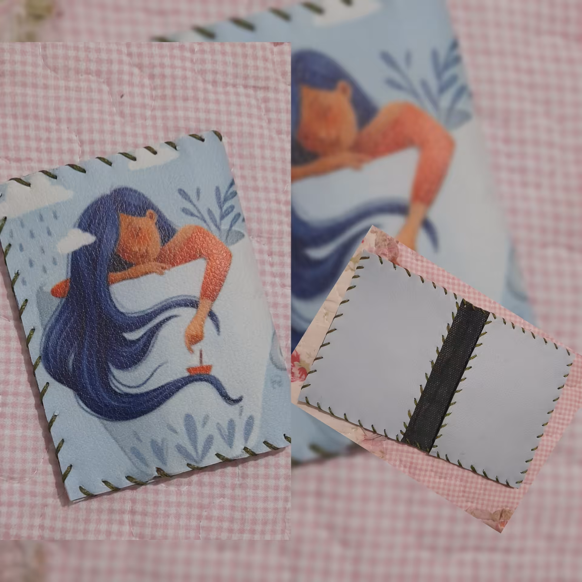 جاکارتی چرم مصنوعی دست دوز طرح دختر  و قایق