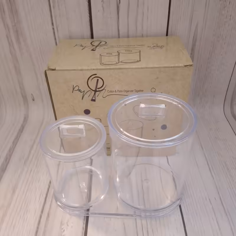 استند آرایشی2عددی زیره دار-جای پنبه و گوش پاک کن درب دار اکرولیک