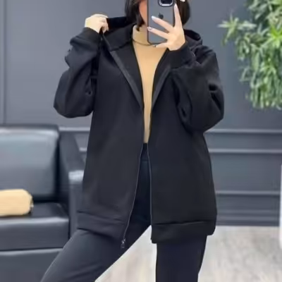 سوییشرت نخ پنبه تو کرکی جلو زیپ ساده