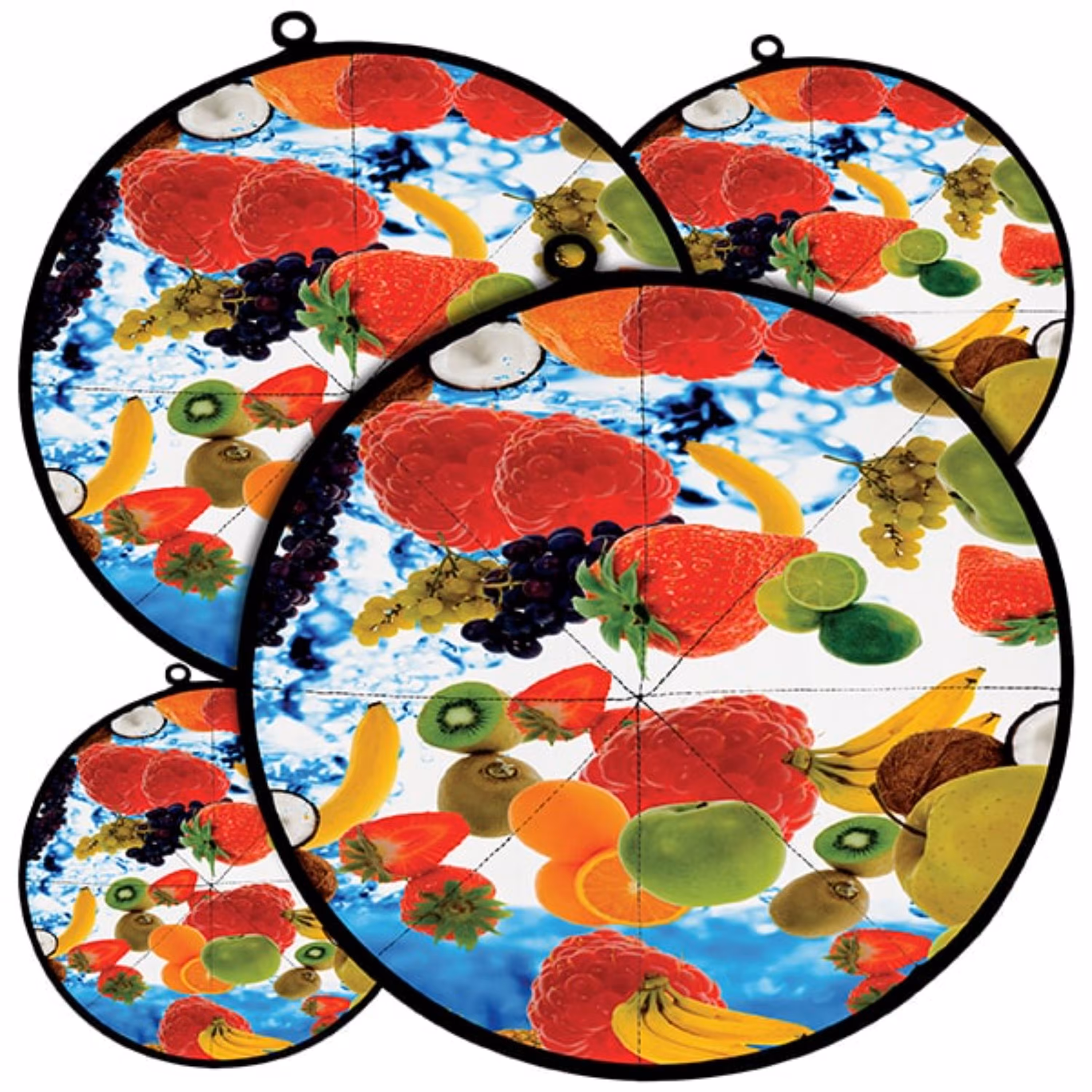 دمکنی ست چهار تکه پارچه ای مخمل دو رو چاپ طرح میوه سایز 20، 25، 30 و 35 مدل B21-139 شرکت رنس