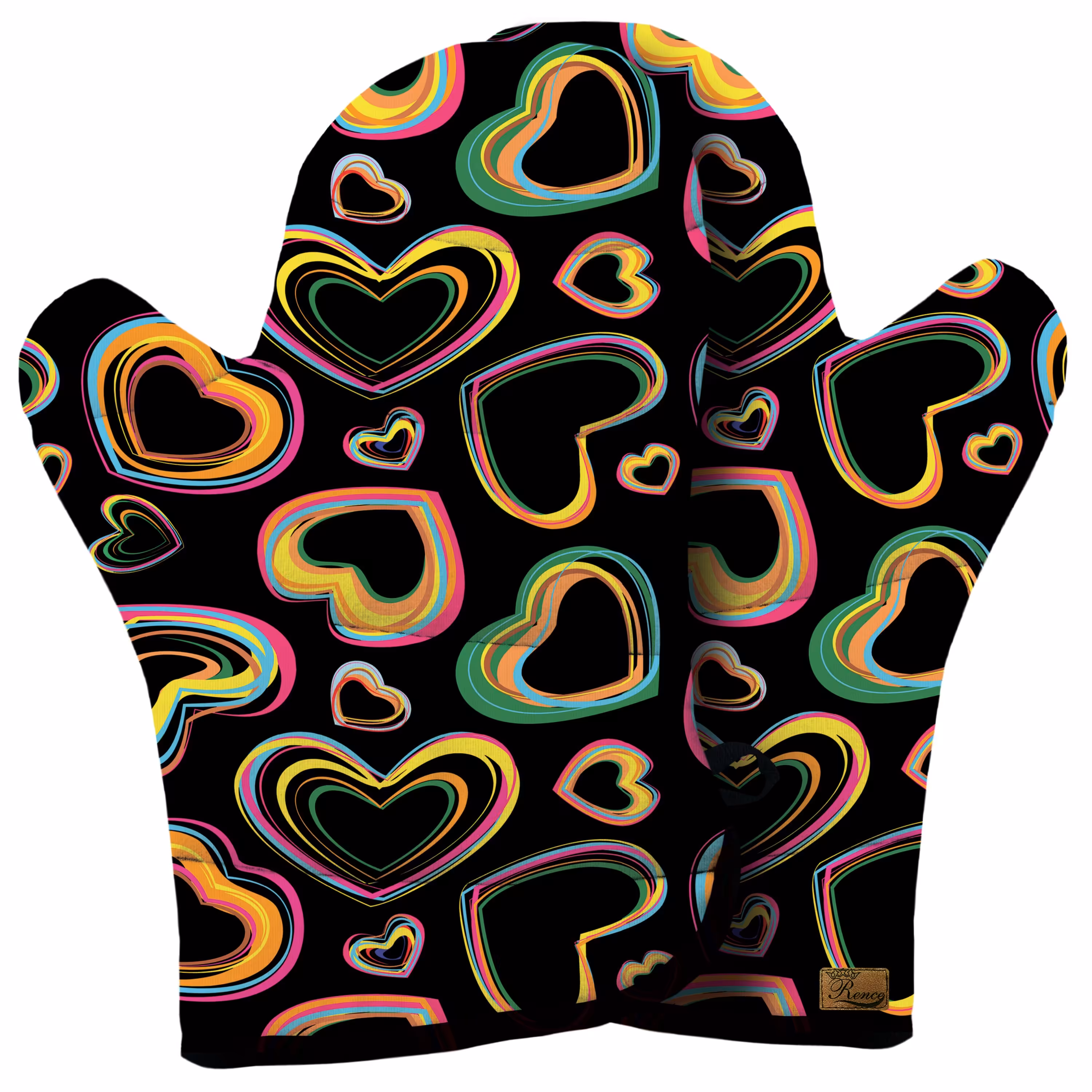 دستکش فر پارچه ای نسوز مخمل دو رو چاپ طرح قلب رنگی سایز 20 در 32 مدل F1-1004 شرکت رنس