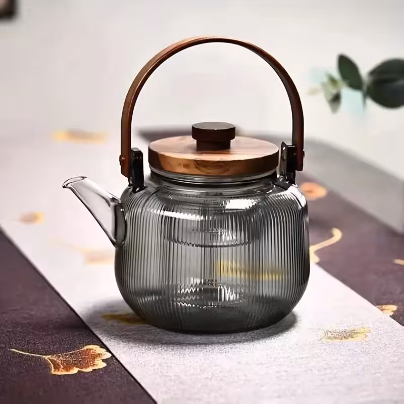 قوری پیرکس دسته چوبی