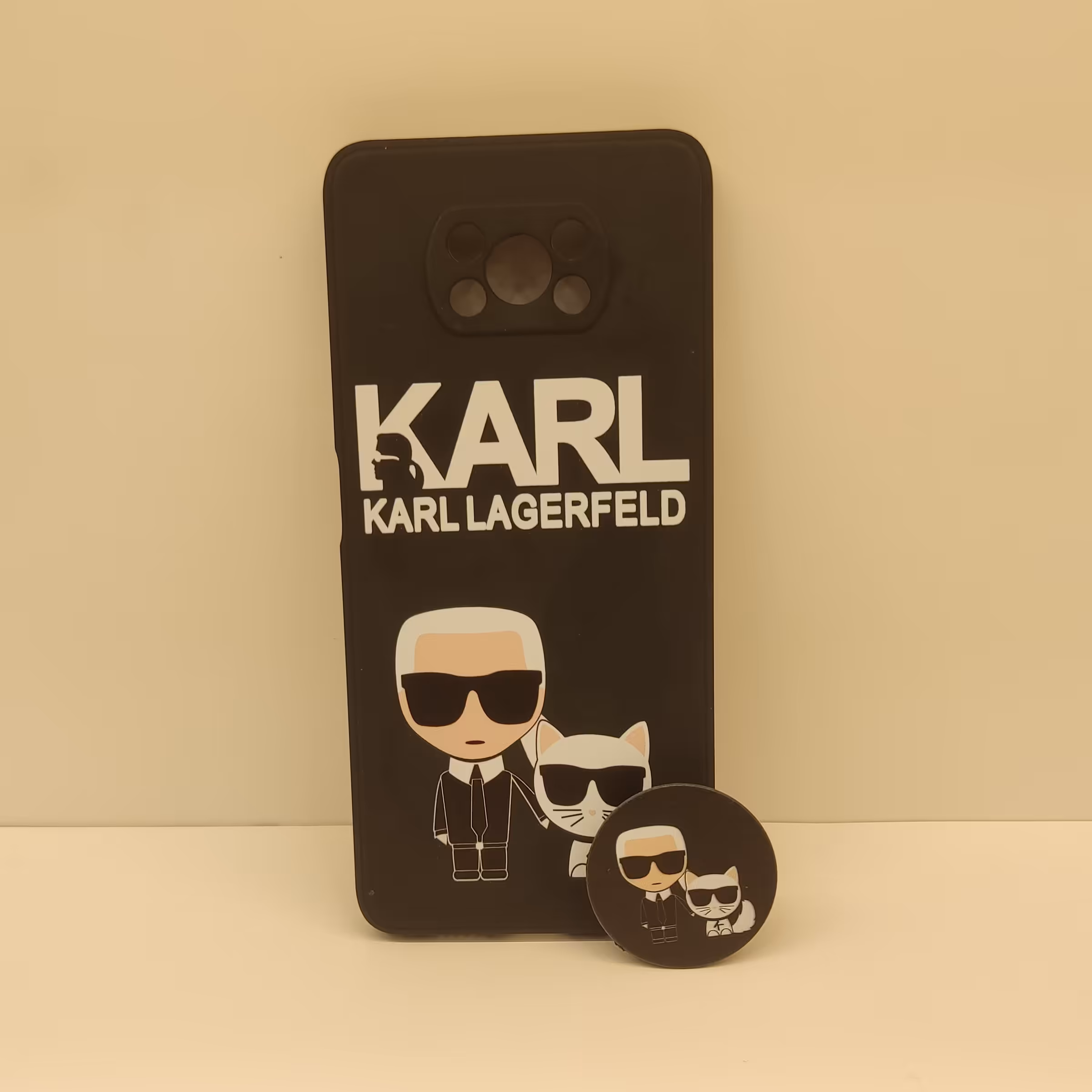 گار گوشی مدل کارل گربه ورییس پاپسوکت دار مشکی مدل poco x3