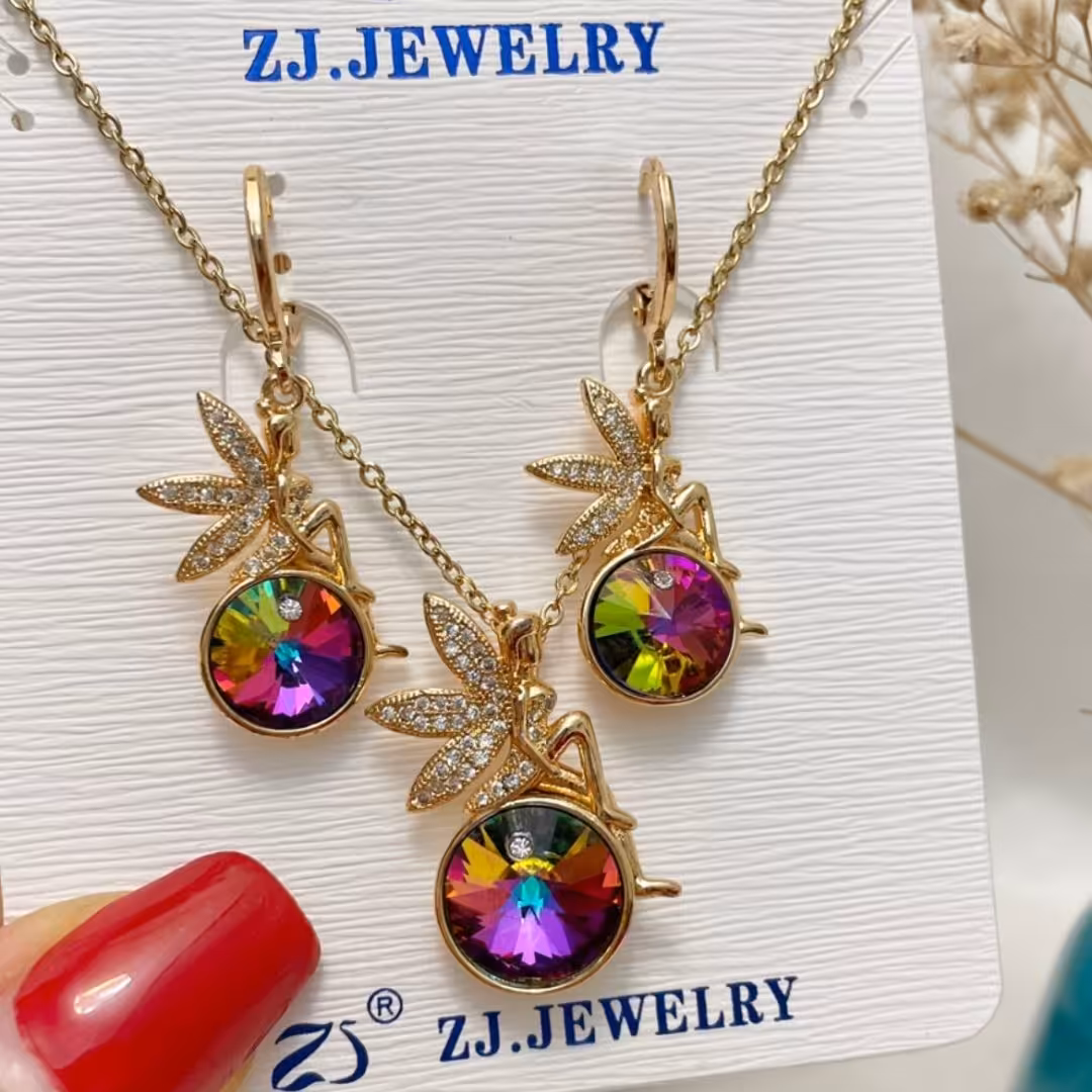 سه مدل نیم ست جواهری سواروسکی طرح فرشته دایره و اشک استیل زنانه دخترانه
