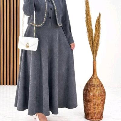 ست کت سارفون مجلسی زنانه کبریتی بلند کمربند دار