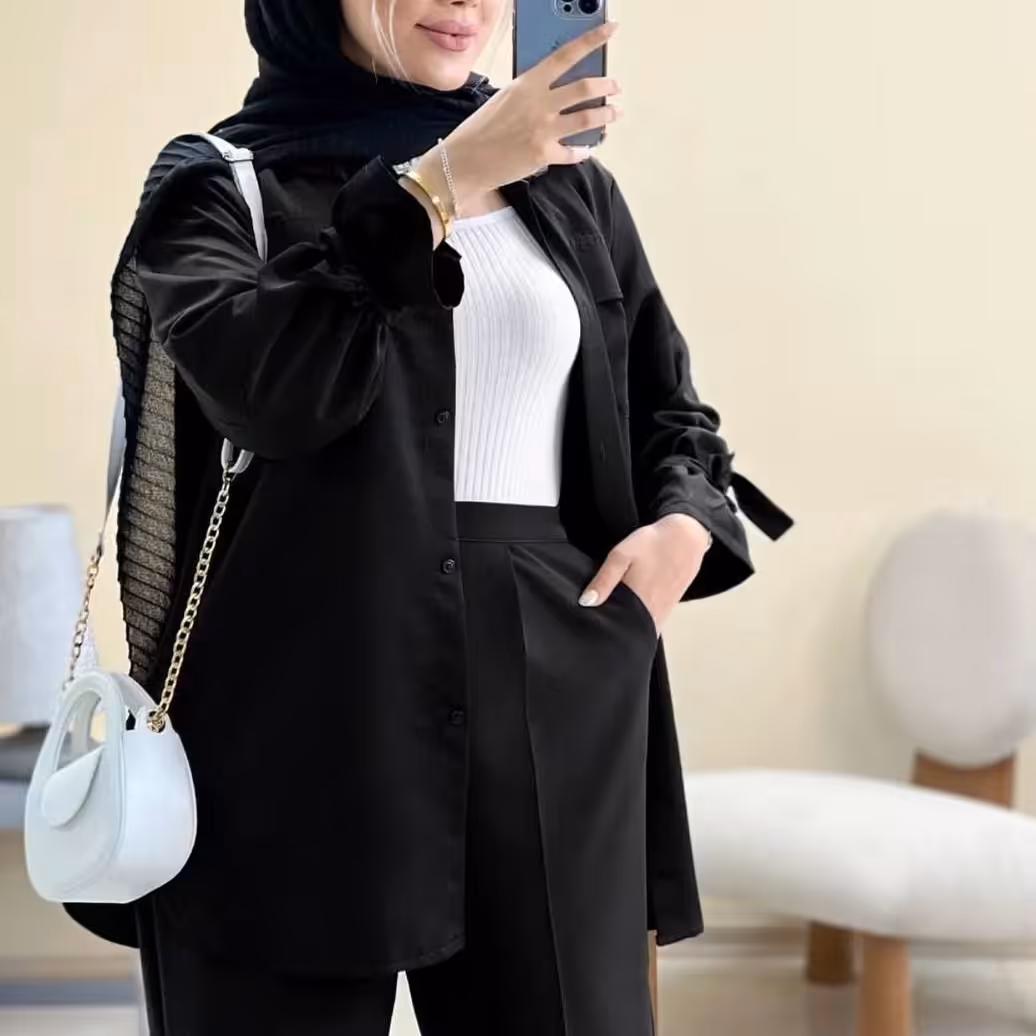 پوشاک مانتو زنانه مانتو دخترانه مانتو داکرون مشکی دخترانه مانتو داکرون سبک و خنک زنانه  مانتو جلو دکمه آستین گت دخترانه