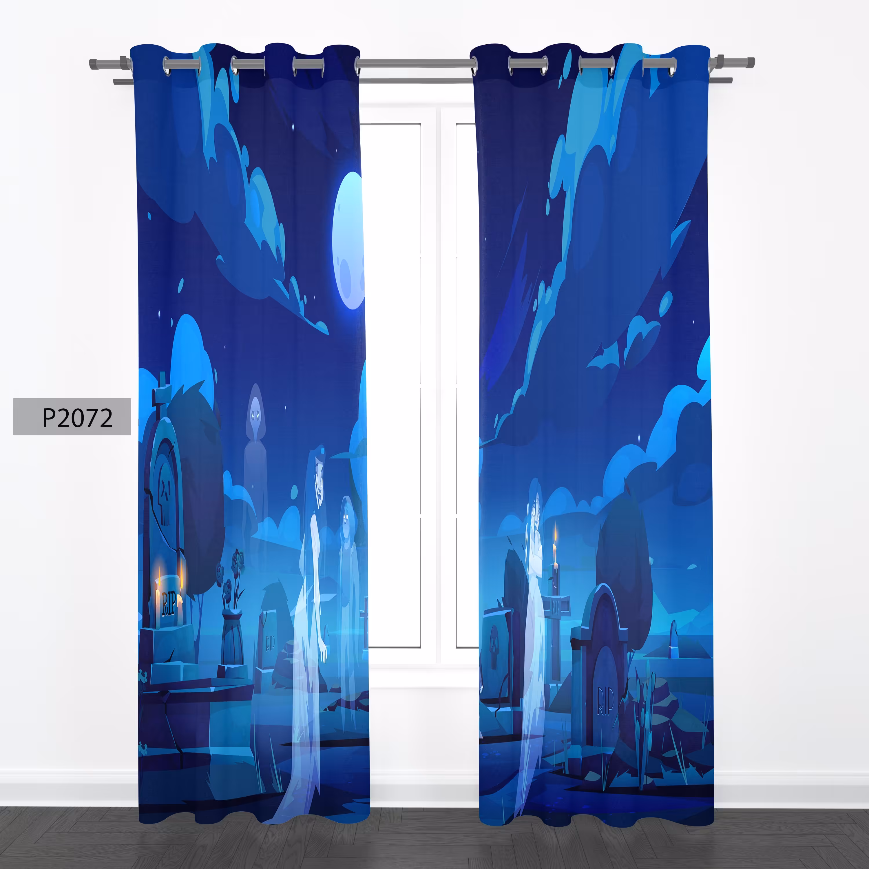 پرده هازان چاپی دوقواره دوخته شده پانچ شده هر قواره عرض 140ارتفاع 190 کد2072