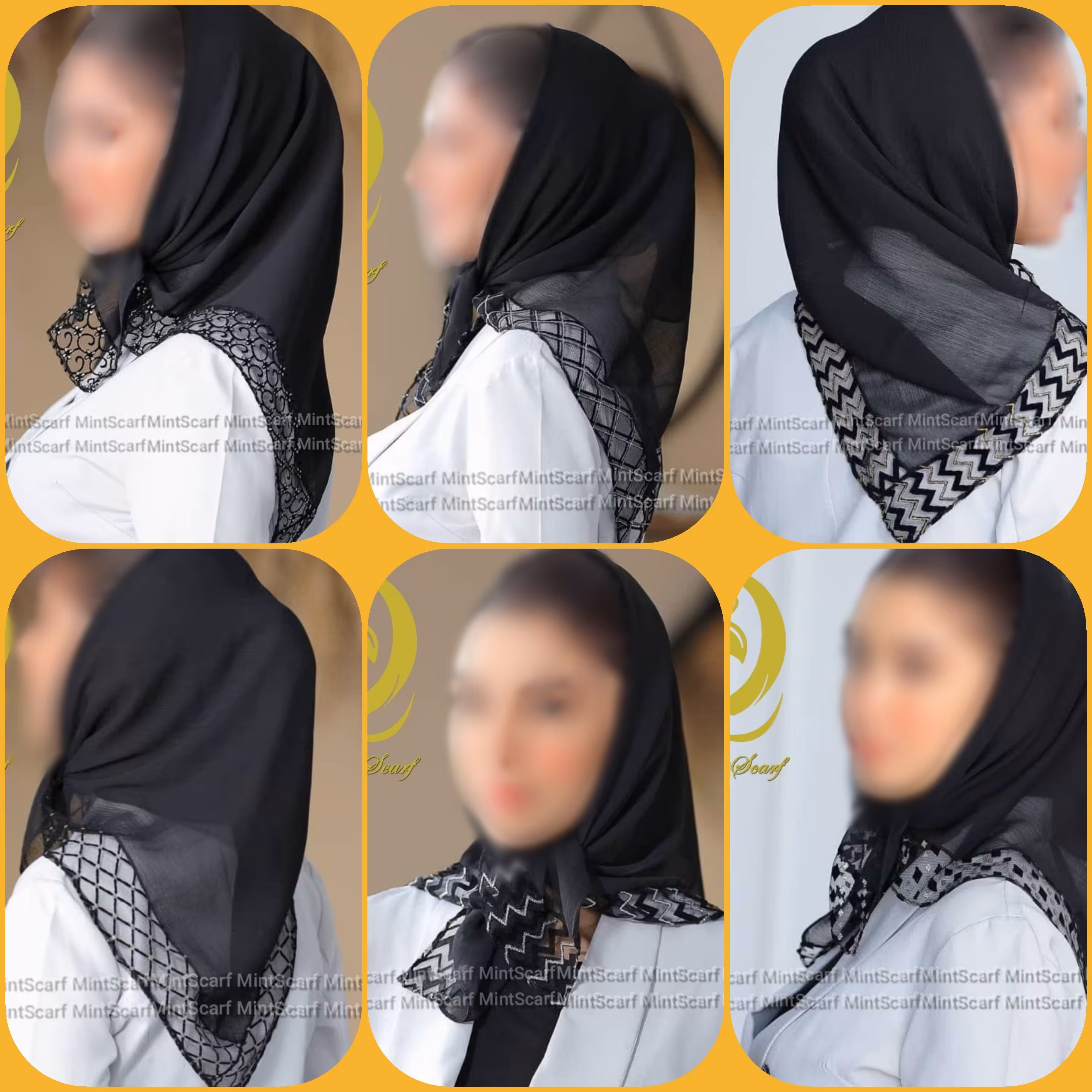 روسری مینی اسکارف مزونی اعلا مشکی ارسال رایگان کریشه حاشیه توردار لمه دار