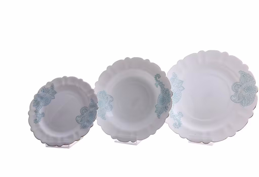 سرویس 6نفره اوپال مقصود طرح  آلیس فیروزه ای لب طلا