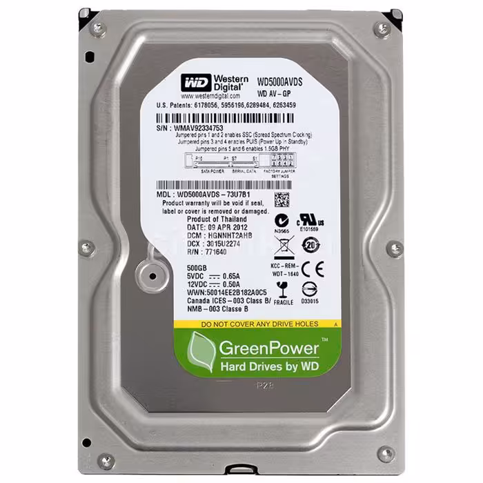 هارد دیسک اینترنال استوک وسترن دیجیتال مدل WD-AV-GP WD5000AVCS ظرفیت 500 گیگابایت