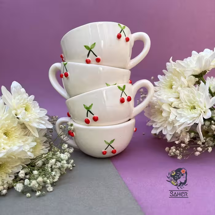 فنجون قهوه خوری آلبالویی سرامیکی