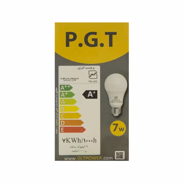 لامپ LED وات 7w برند PGT دارای 18 ماه گارنتی تعویض دارای رنگ های سفید و زرد