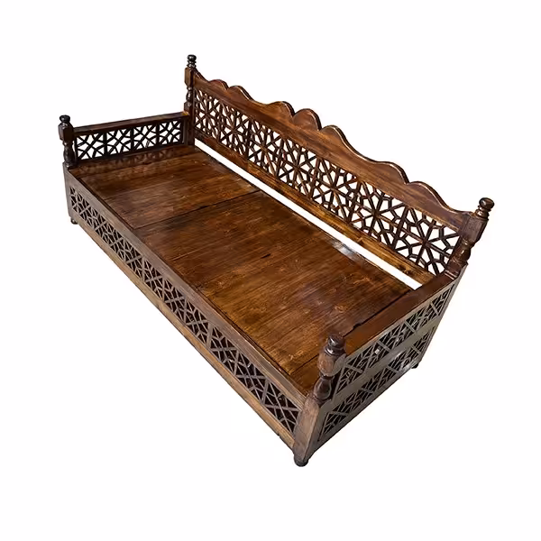 تخت چوبی عرض0.90 طول2 سنتی شاه نشین باکس دار رنگ فندقی