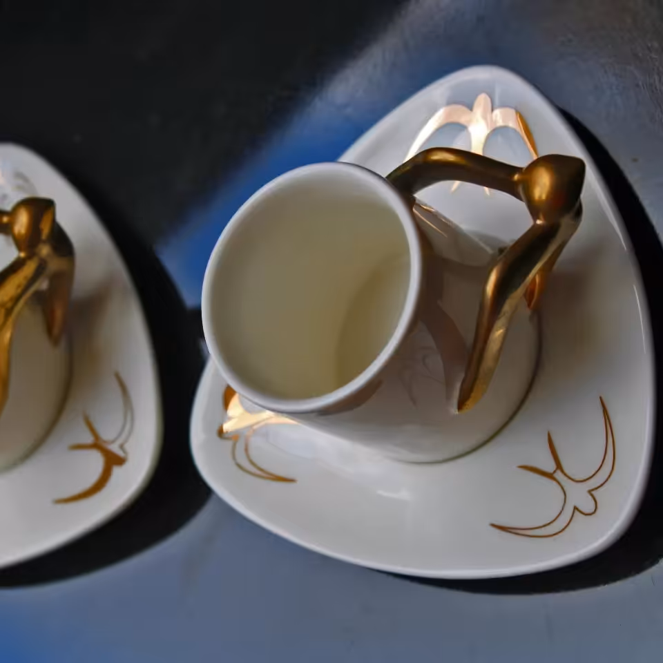 فنجان قهوه خوری 2 عددی طرح پرنده طلاکوب برند کاراجا هوم محصول کشور ترکیه