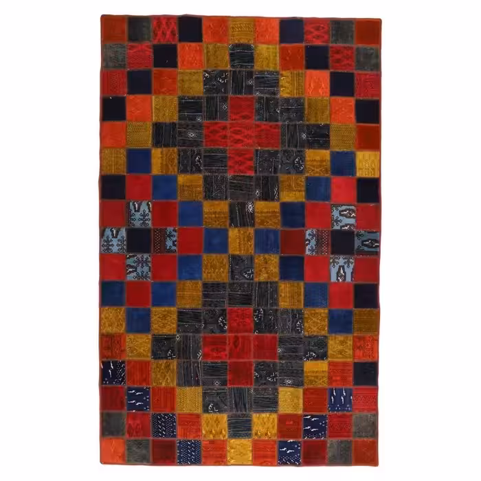 کلاژ فرش دستبافت رنگ شده چهار و نیم متری مدل وینتج کد 1404170(فروش چکی 6 ماهه با کد تخفیف farshgereh)