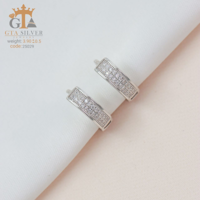 گوشواره دخترانه نقره عیار 925 با دو ردیف نگین حلقه ای کد 25029