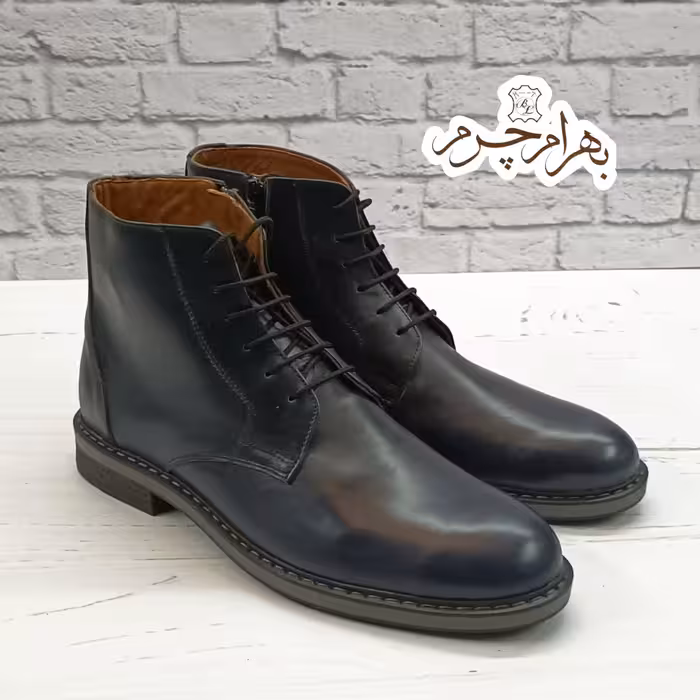 نیم بوت مردانه اسپرت چرم طبیعی مدل البرز سرمه ای حراج تک سایز 
