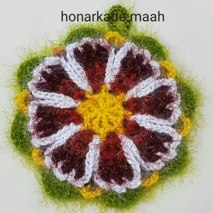 اسکاج  بافتنی شیک و خاص گل هفت پر دو لایه زیبا