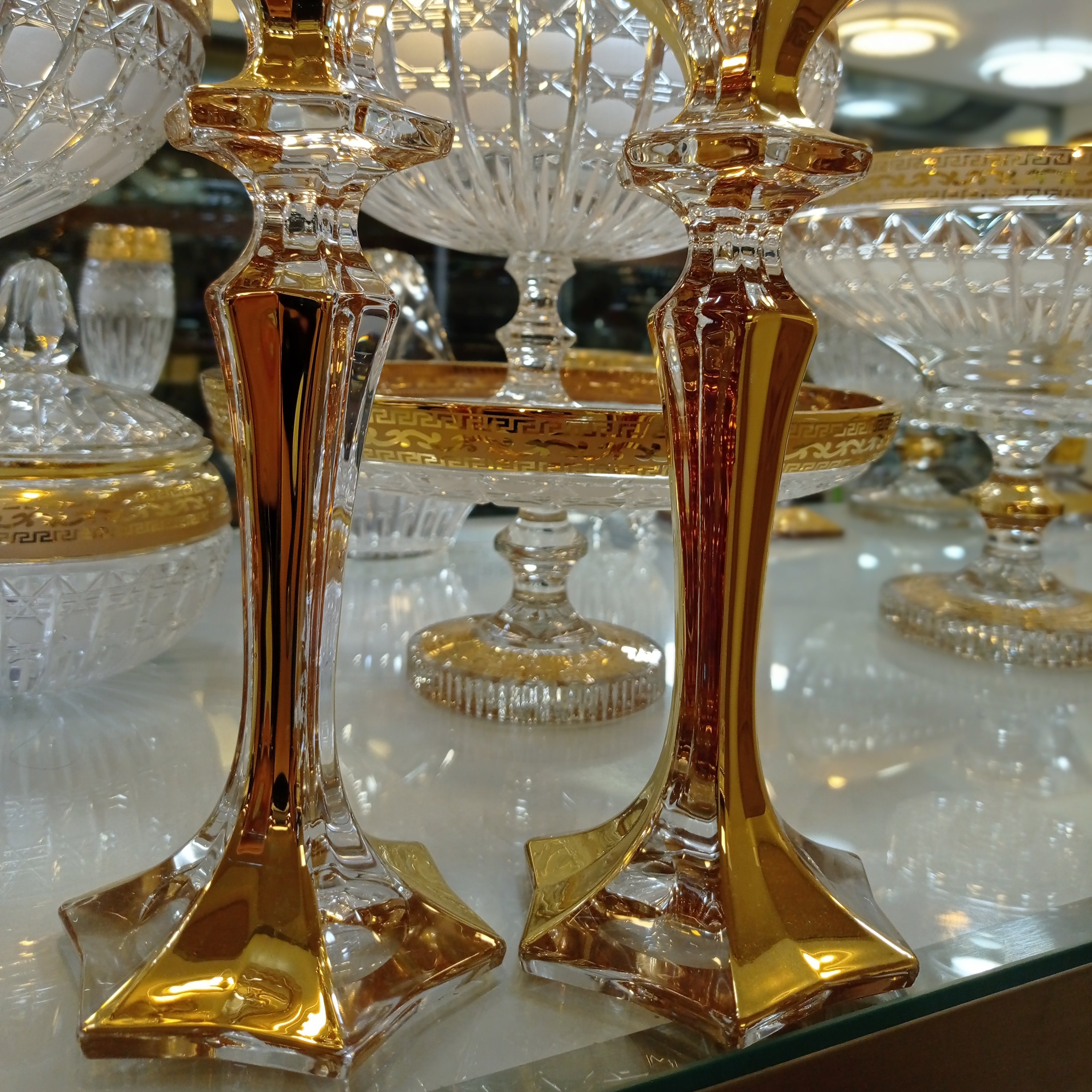 شمعدان کریستال طلاکوب بوهمیا اصل چک مدل ستاره (پس کرایه)