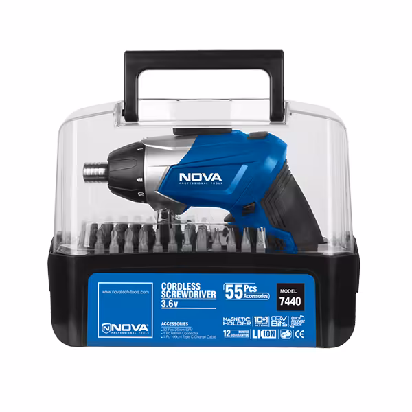 پیچ گوشتی شارژی 3.6 ولت نووا مدل 7440 ست 55 پارچه