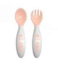 ست 2 عددی قاشق چنگال رده سنی2 ب آ با صورتی Beaba 2nd Stage Ergonomic Baby Cutlery Nude