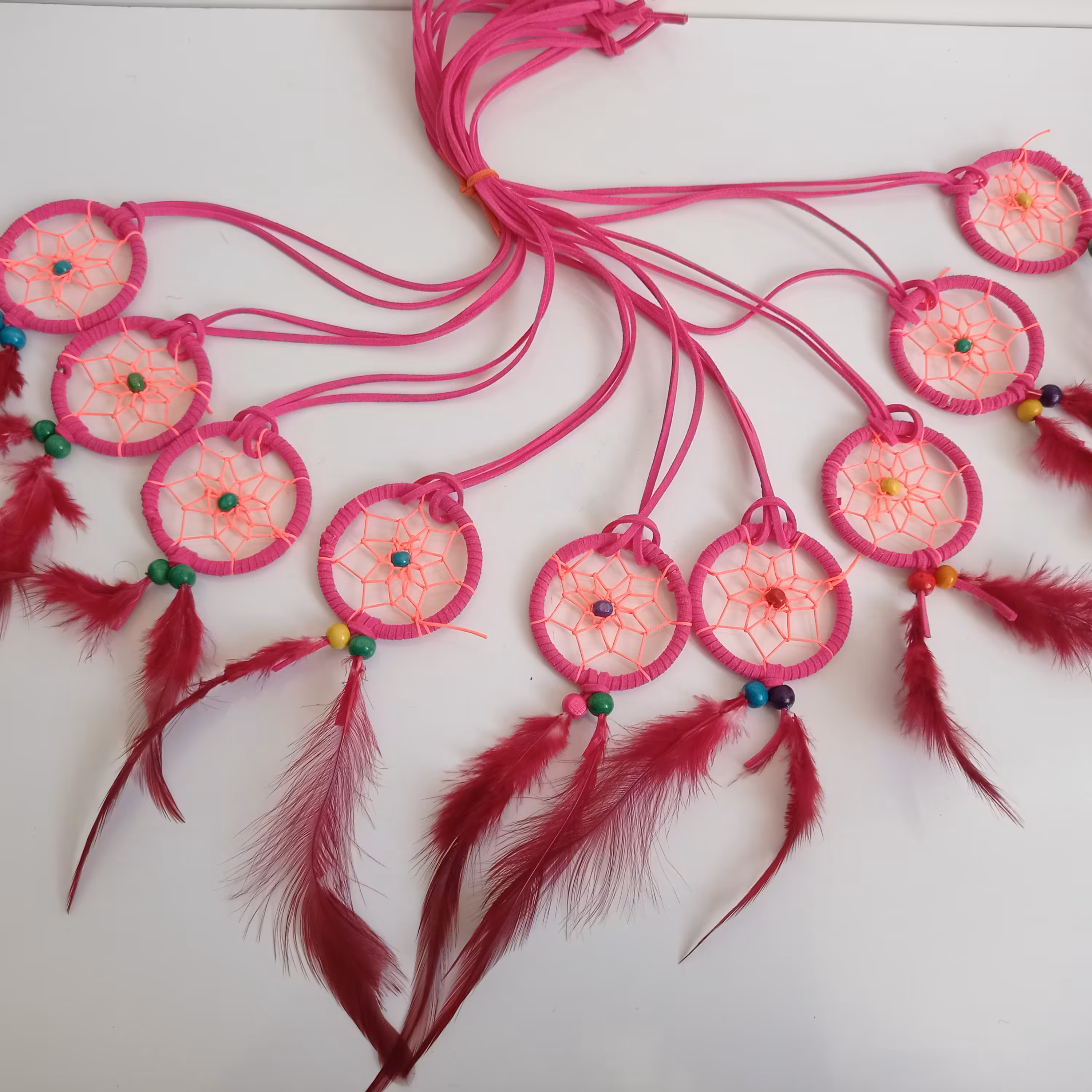 آویز ماشین و دریم کیچر یا کابوس گیر صورتی رنگ