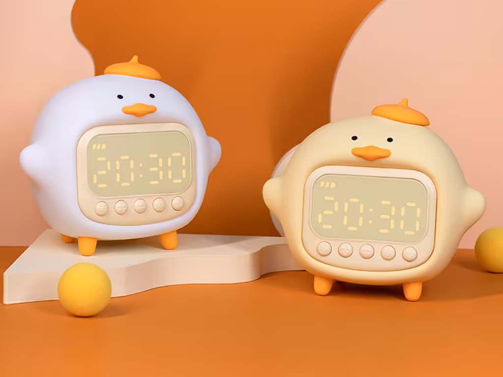 چراغ خواب سیلیکونی و ساعت زنگدار دیجیتالی فانتزی رومیزی C15 Cartoon Duck Alarm Clock Silicone Night Light