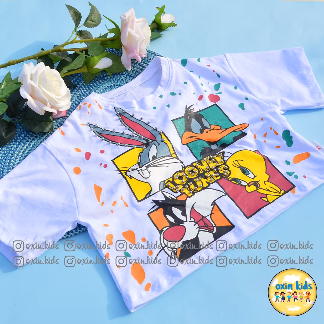 کراپ دخترانه طرح باگز بانی رنگ سفیدسایز 50 ارسال رایگان