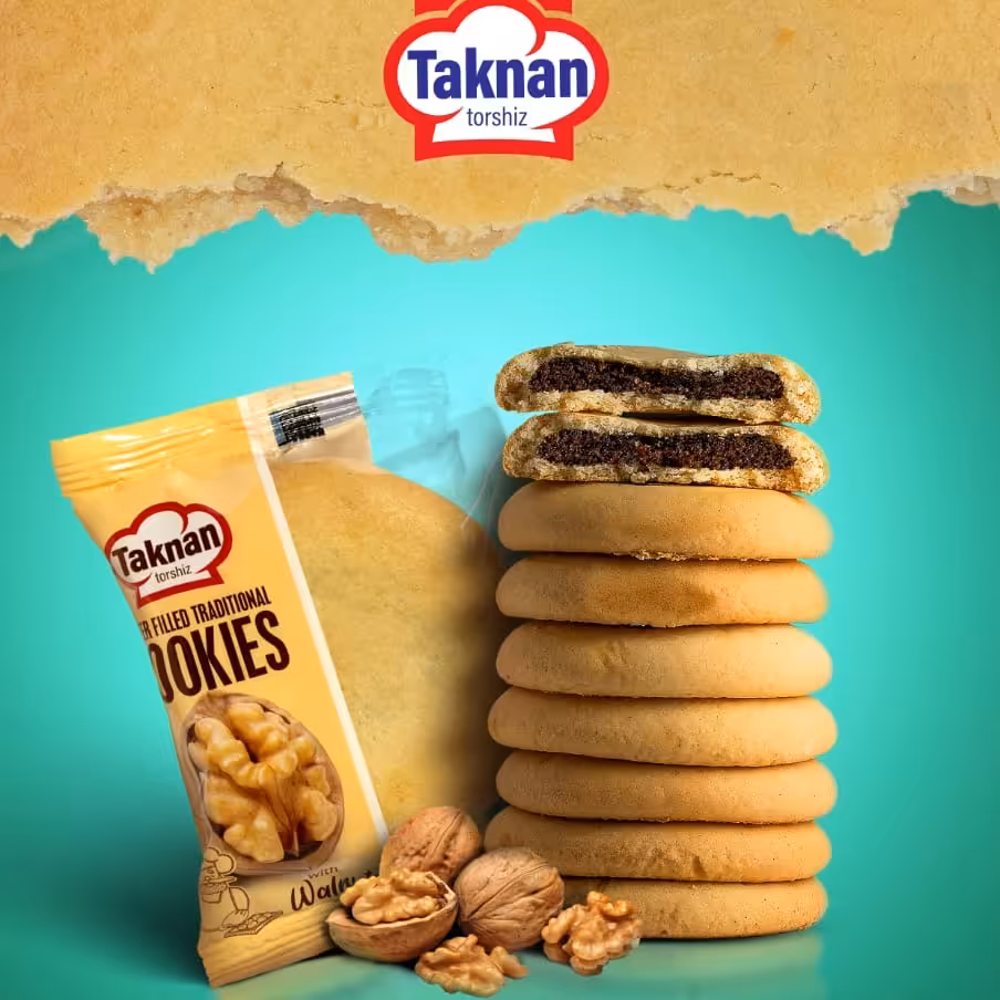 کلوچه 80 گرمی تکنان گردویی بسته بندی 20 جفت